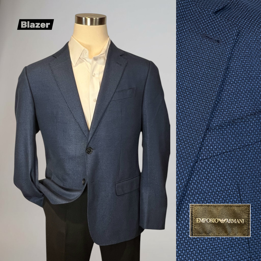 Emporio Armani G Line 42-44R Midnight Blue Textured Weave Blazer Sport Coat